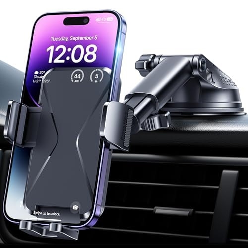GUWEZ Phone Holder Car Mount for iPhone [Powerful Suction] Phone Mount for Car Dashboard Windshield Air Vent Universal Accessories Automobile Phone Holder Fit iPhone Smartphone Carbon Fiber