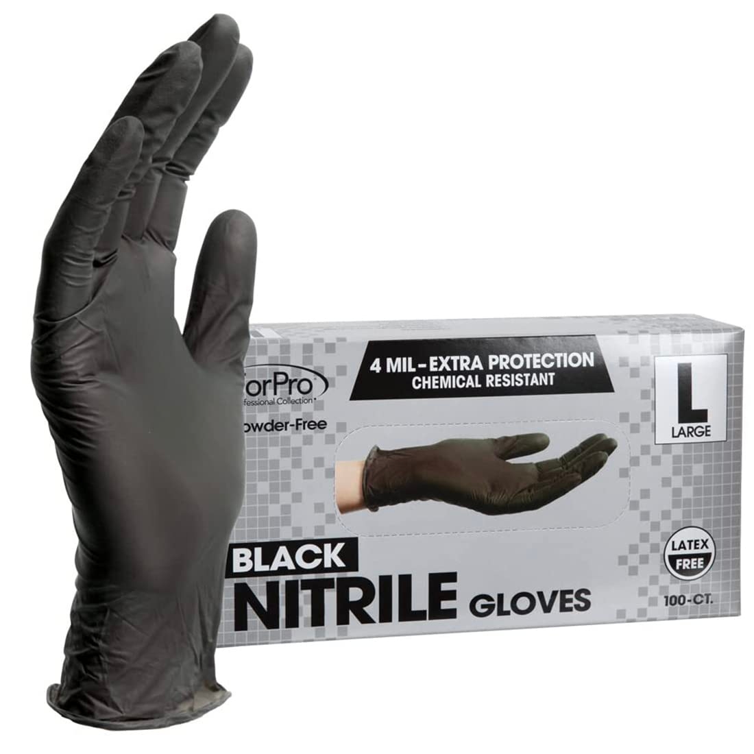 ForPro Disposable Nitrile Gloves, Chemical Resistant, Powder-Free, Latex-Free, Non-Sterile, Food Safe, 4 Mil, 100-Count