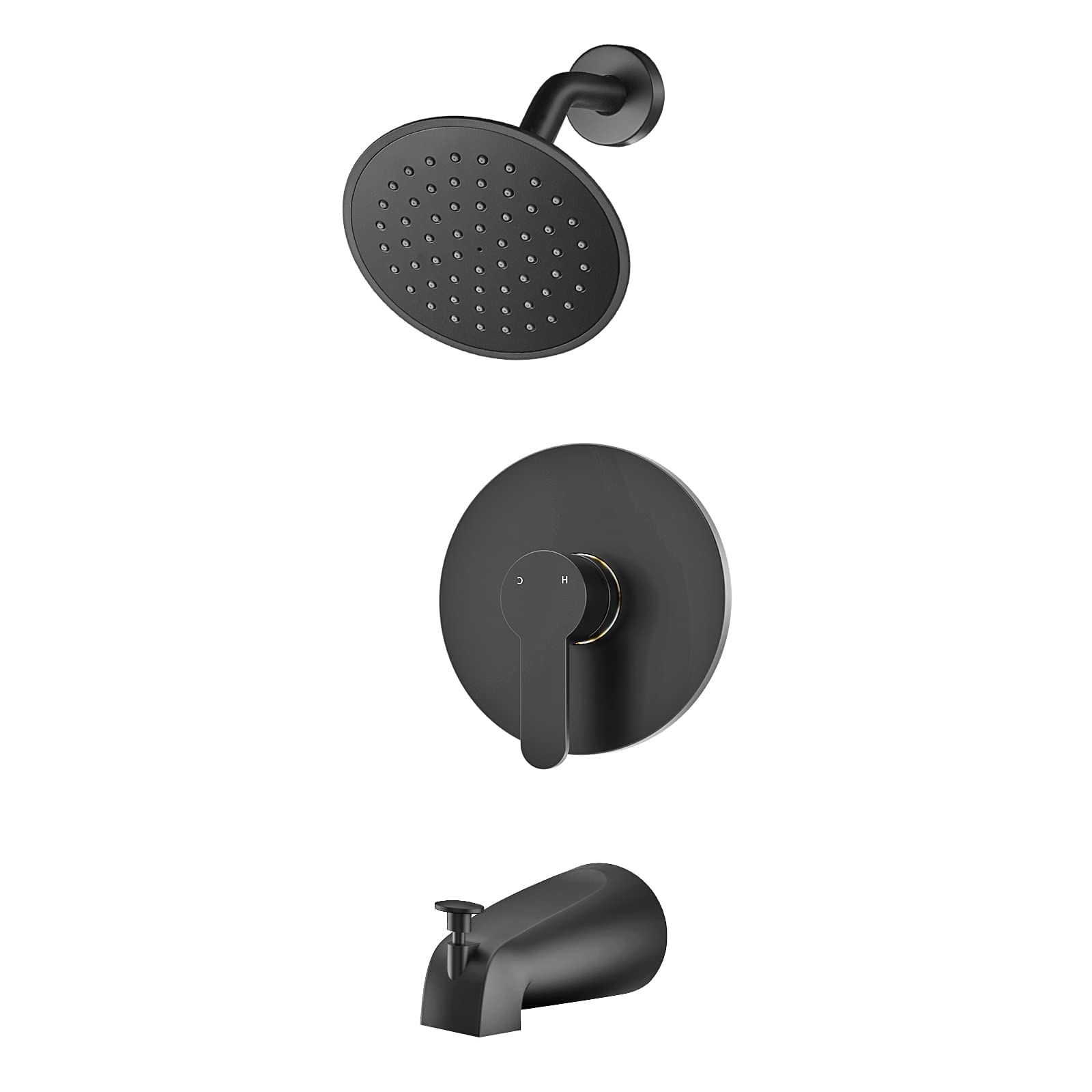 WRISIN Black Shower Faucet Set with Tub Spout, Black Shower Head and Handle Set, Bathtub Faucet Set with 6 Inch High-Pressure Rain Showerhead