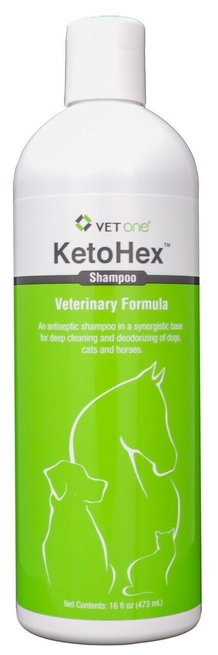 KetoHex Cat and Dog Shampoo - 16 oz Anti Bacterial Cat & Dog Flea And Tick Treatment, For Sensitive Skin Infections & Lesions, Protects & Moisturizes, Antifungal Treatment For Dogs & Cats - VetOne