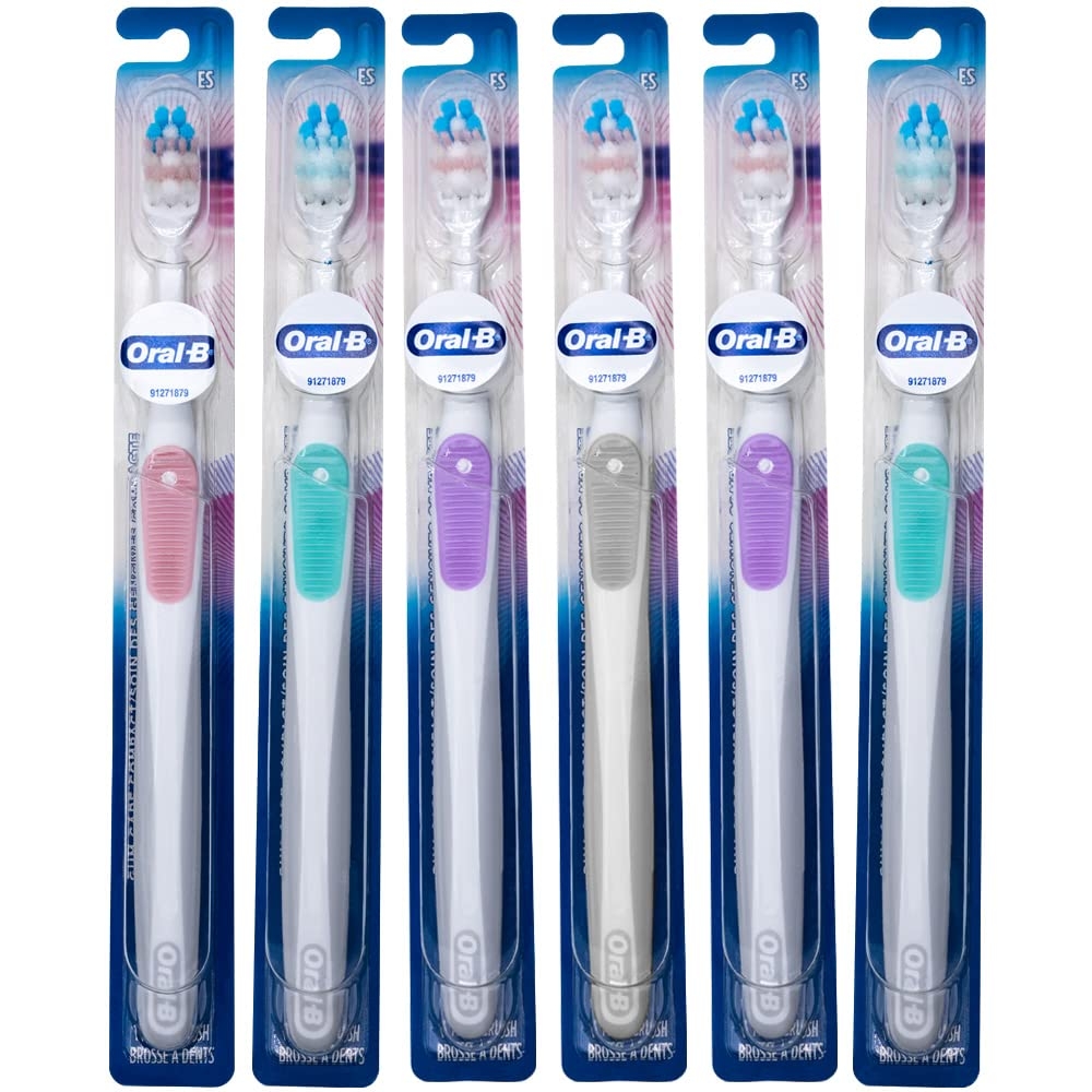 Oral-B Gum Care Extra Soft Toothbrush for Sensitive Teeth and Gums, Compact Small Head, (Colors Vary) - Pack of 6