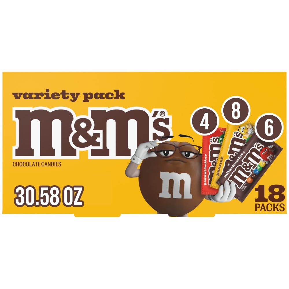 M&M'S Milk Chocolate Summer Candy, Variety Pack, Full Size, Pack of 18 Bulk Candy Chocolate