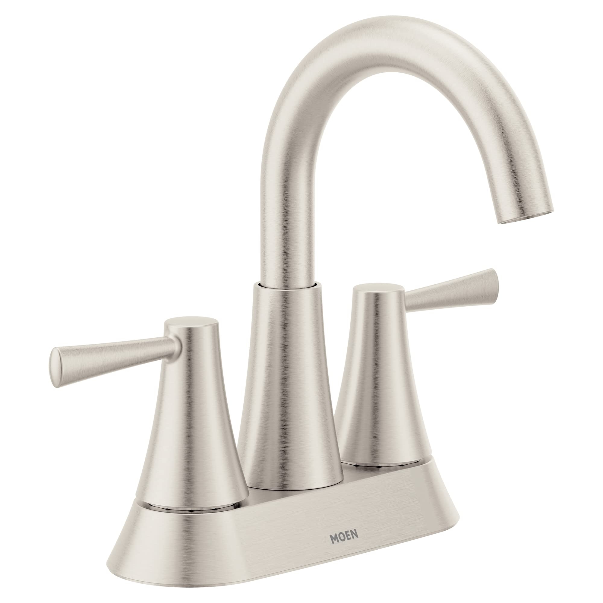 Moen Ronan Spot Resist Brushed Nickel Two-Handle 4 in. Centerset Modern Bathroom Faucet with Push-Down Drain, 84022SRN