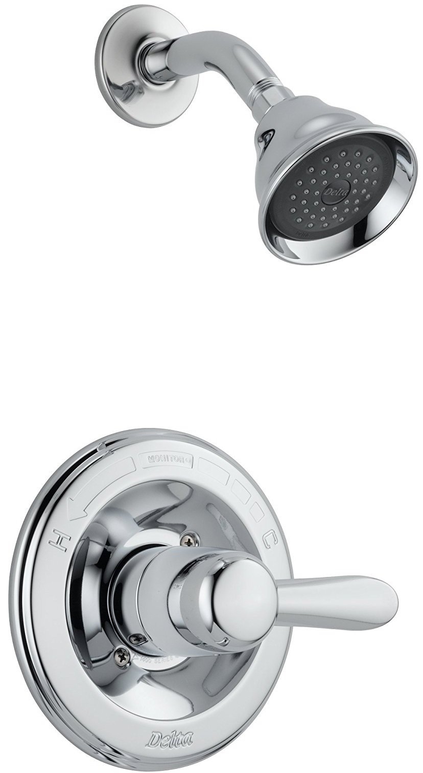 Delta Faucet Lahara 14 Series Single-Function Shower Faucet Set, 5-Spray Shower Head, Shower Handle, Chrome Shower Faucet, Delta Shower Trim Kit, Chrome T14238 (Valve Not Included), Without Rough