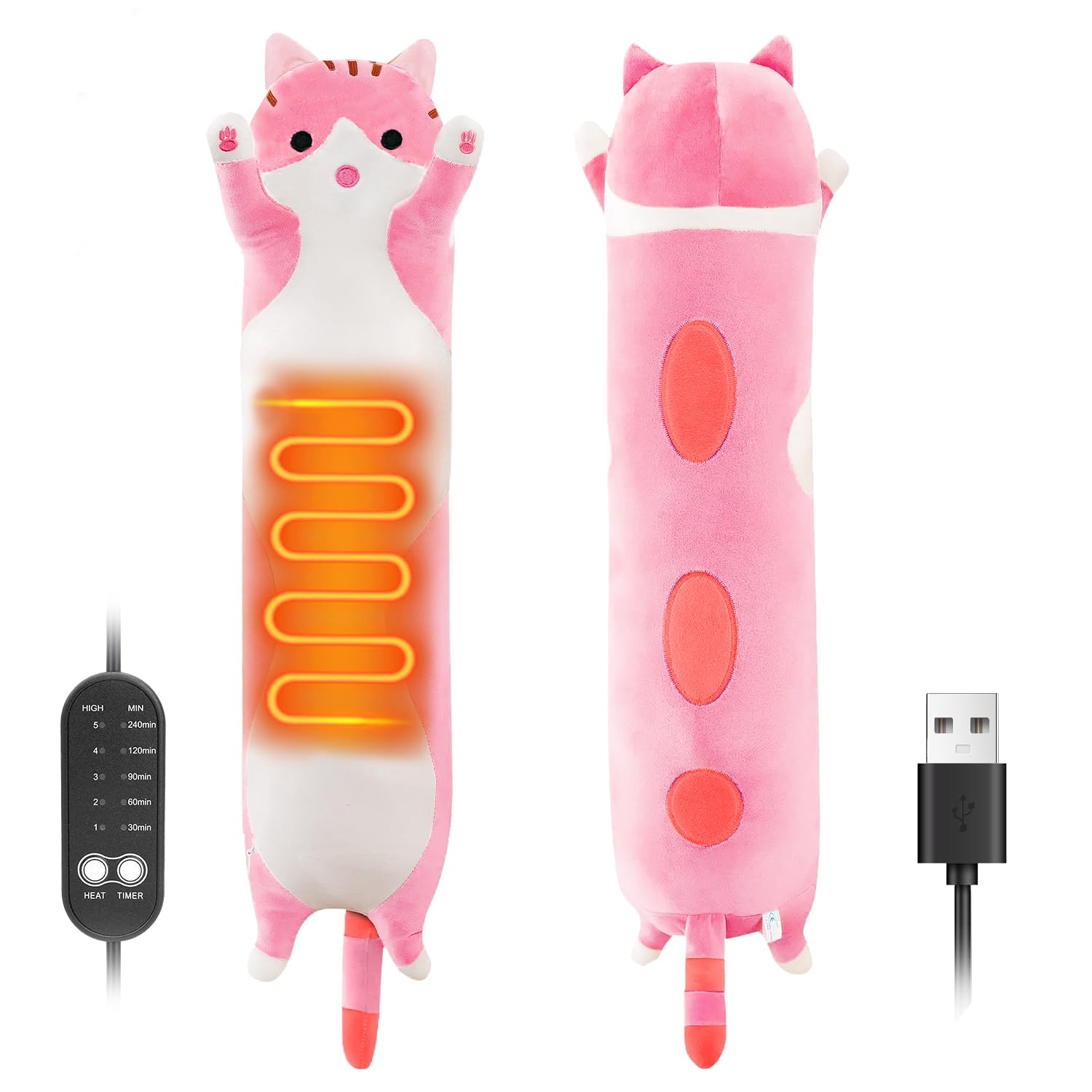 Cat Heating Pad for Period Cramps Menstrual Pain Relief, Portable Electric Heat Pads USB Powered, Cute Stuff Stuffed Animals Funny Gifts for Women Teen Girls Kids Cat Lovers Birthday Easter Christmas