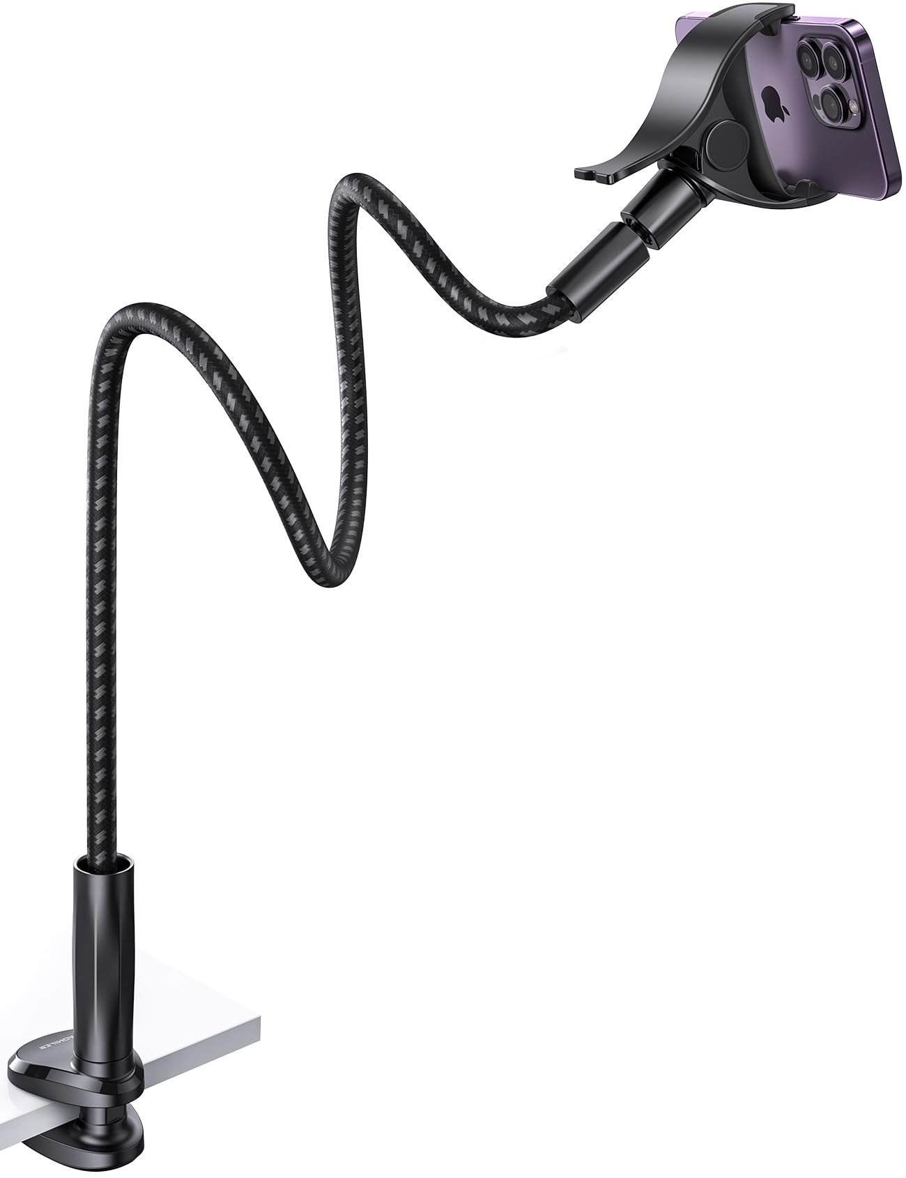 Aomiker Gooseneck Phone Holder for Bed - [2025 Upgrade Nylon Braid] 38” Long Flexible Lazy Arm Clip, 360 Adjustable Overhead Phone Mount for iPhone 15 14 13 12 11 Pro Max Mini Plus, all 4-7" Cellphone