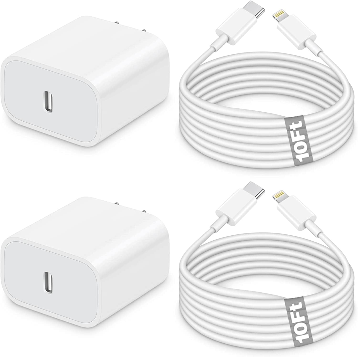 iPhone Charger Fast Charging,10 FT iPhone Charger [MFi Certified] 2Pack Long Charging Cable with 20W USB C Charger Block with USBC to Lightning Cable Compatible with iPhone 14 13 12 11 Pro Max Xr X 8