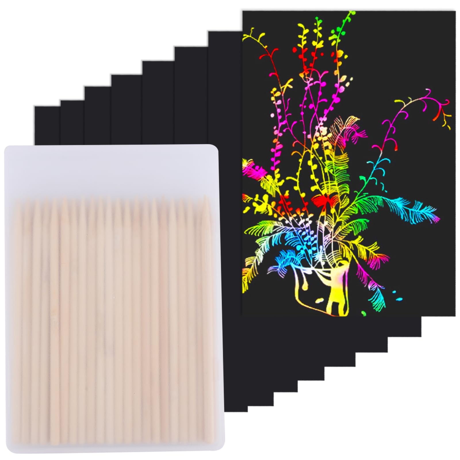 Cityrosy Scratch Art Paper Rainbow Sets 100 Pcs-Black Scratch Off Paper Present for Kids Magic Scratch Off Set Crafts Classroom Supplies Kits for Age 3-12 Kids Party Games
