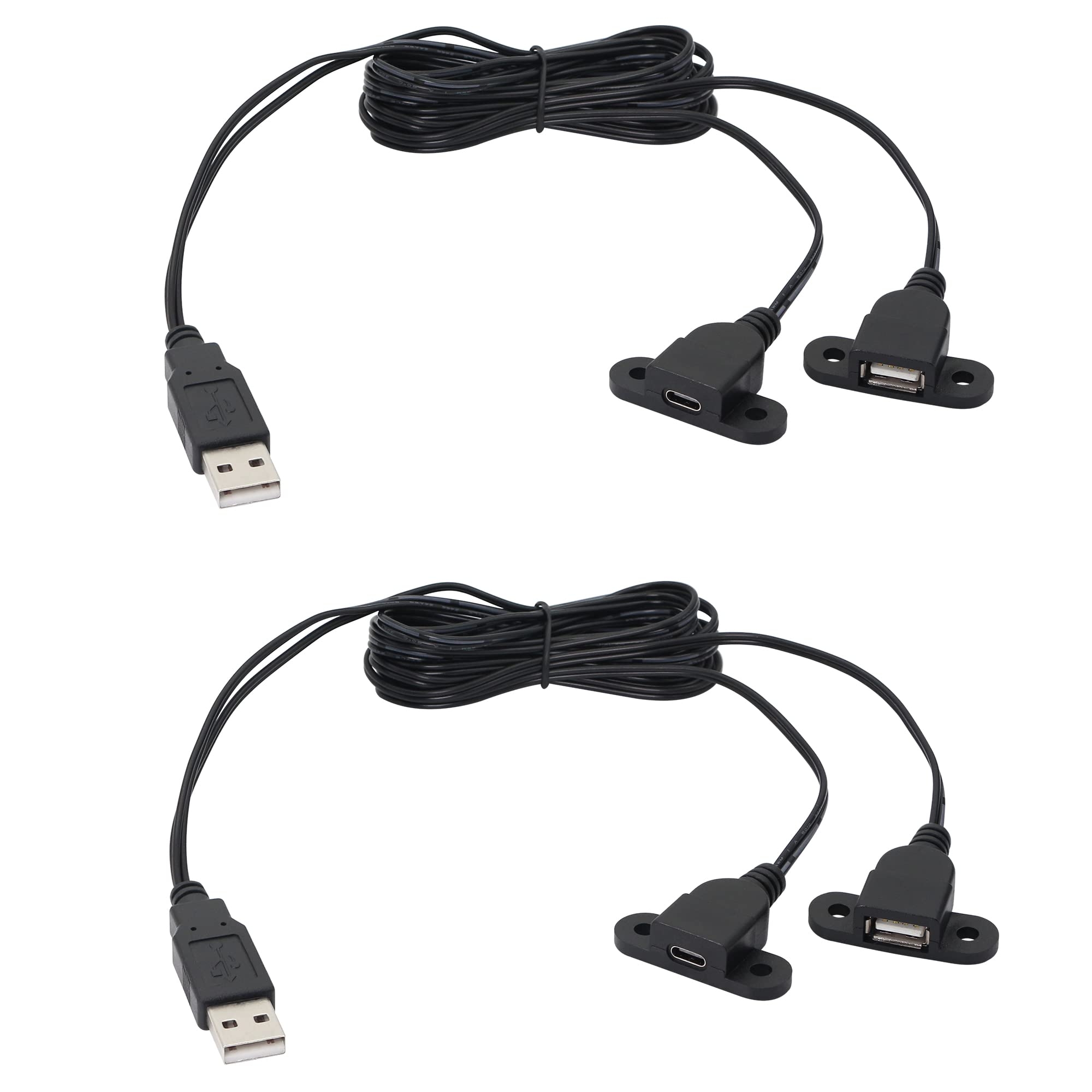 SinLoon USB 2.0 Charging Cable USB 2.0 Male to USB Female & Type-c Female Panel Mount Charging Cable for Wine Cabinet, Hotel,Furniture, Install USB Charging Port 1.5M (USB M/F&Type-C)