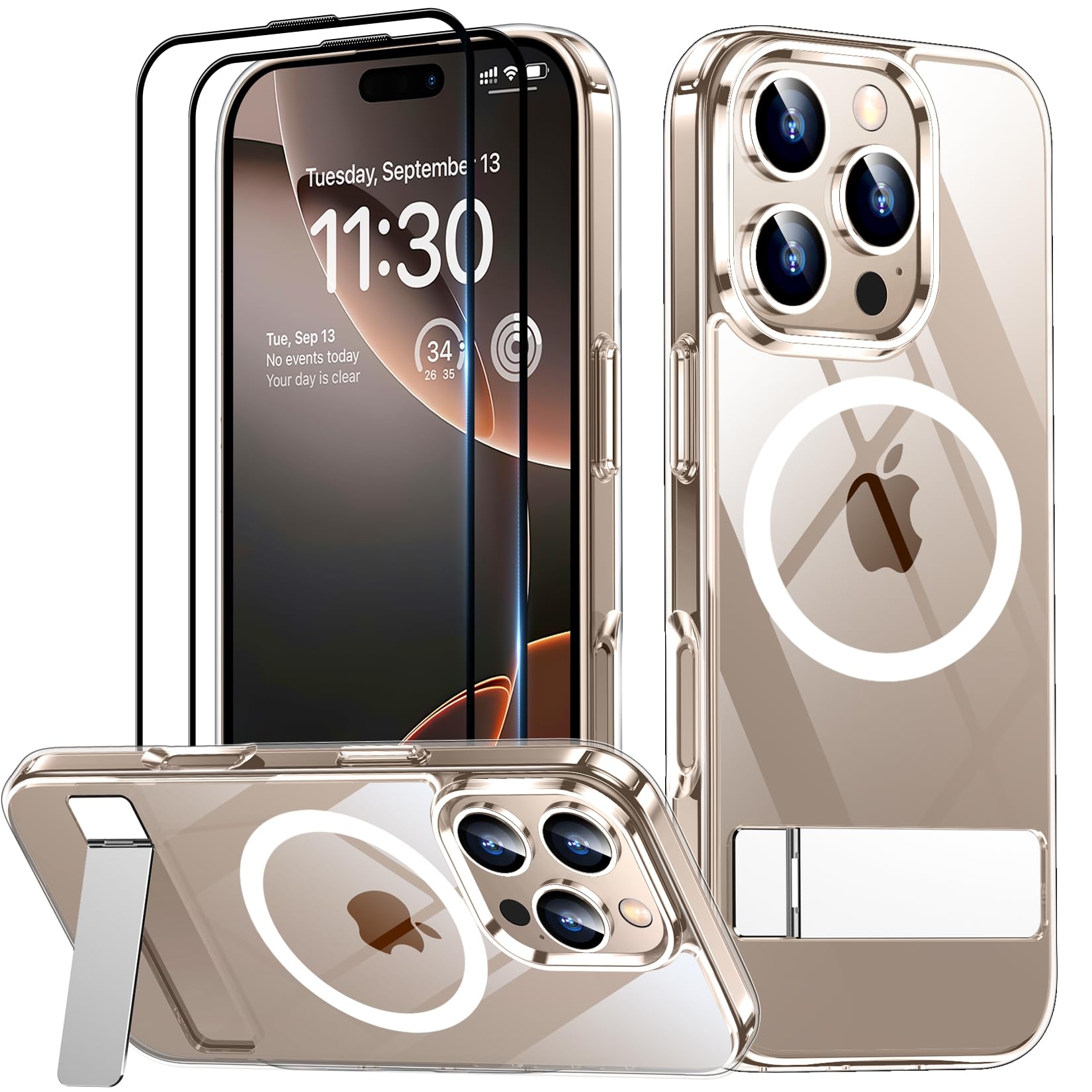 SPIDERCASE Magnetic for iPhone 16 Pro Max Case, with 2Pcs [Tempered Glass Screen Protector] [ Military Grade Drop Protection] Invisible Kickstand Slim Case for iPhone 16 Pro Max 6.9", Clear