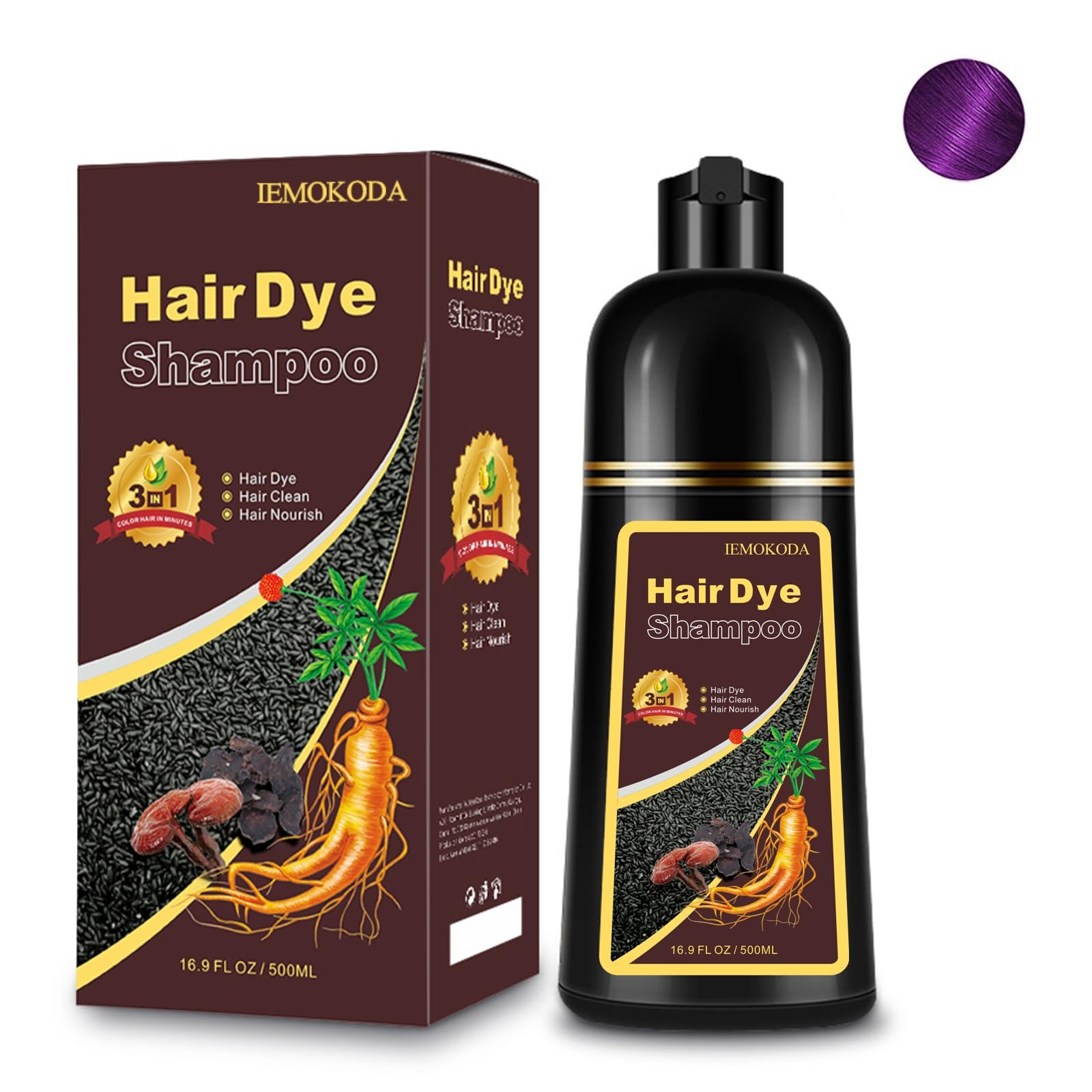Fedulili Hair Dye Shampoo 3-in-1, Instant Natural Hair Color Treated Shampoo for Women Men Champu Para Canas Mujer Purple, Lasting 3-4 Weeks & Easy to Use & All Hair Types & Root Touch Up, 500ml