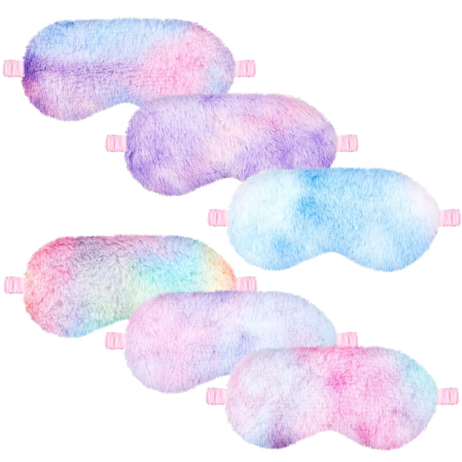 Cuffbow 6 Pcs Plush Sleep Eye Mask Silk Furry Eye Covers for Sleeping Cute Sleep Mask Fluffy Comfortable Sleeping Blindfold for Travel Sleepover Nap Party Supply Girls Women, Rainbow Color