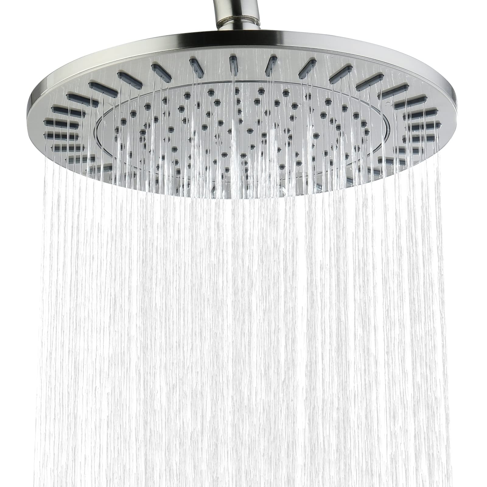 BRIGHT SHOWERS Rain Shower Head, 9 Inch High Pressure Waterfall Showerhead with Adjustable Angle and Anti-clogging Silicone Nozzles, Luxury Bathroom Overhead Shower, Brushed Nickel