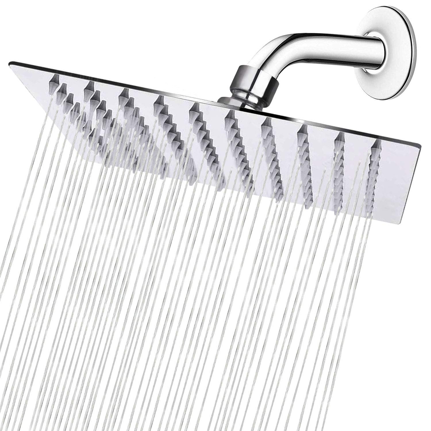NearMoon Rain Shower Head, High Flow Stainless Steel Square Rainfall Shower, High Pressure Design, Awesome Shower Experience Even At Low Water Flow (8 Inch, Chrome Finish)