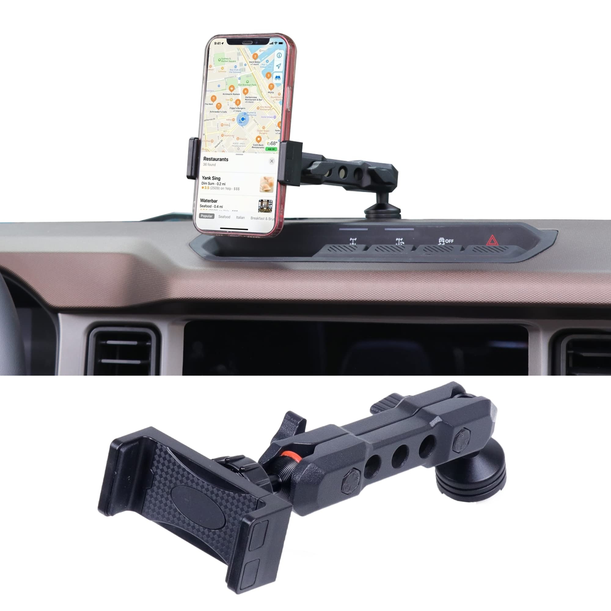 RERPRO Dash Phone Mount Holder for 2021 2022 2023 2024 2025 New Ford Bronco 2/4 Door Interior Accessories Dashboard Cell Phone Stand 360° Adjustable Aluminum Smartphone Bracket Black
