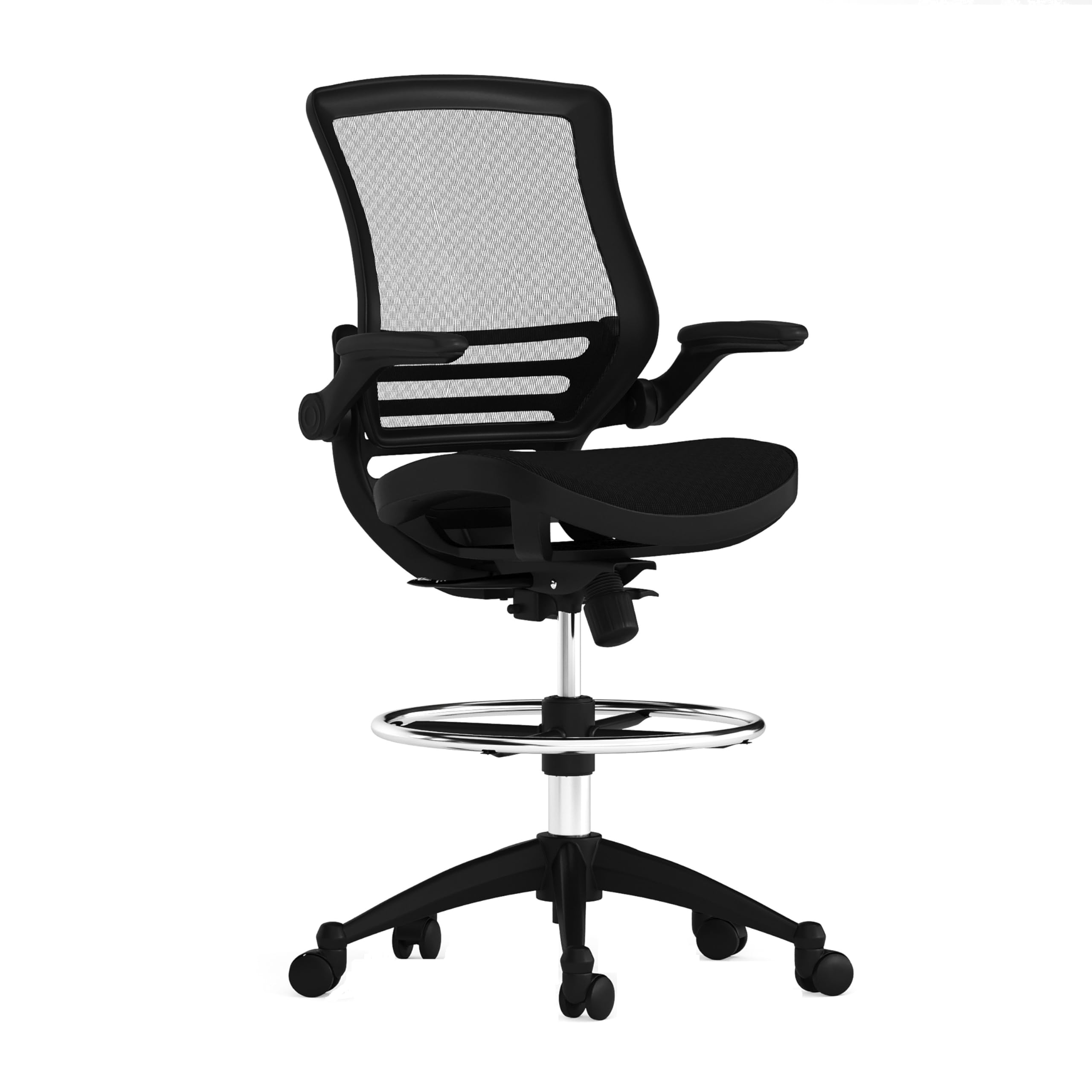 Flash Furniture Waylon Mid-Back Swivel Office Chair with Adjustable Foot Ring and Seat Height, Ergonomic Executive Chair with Armrests, Black