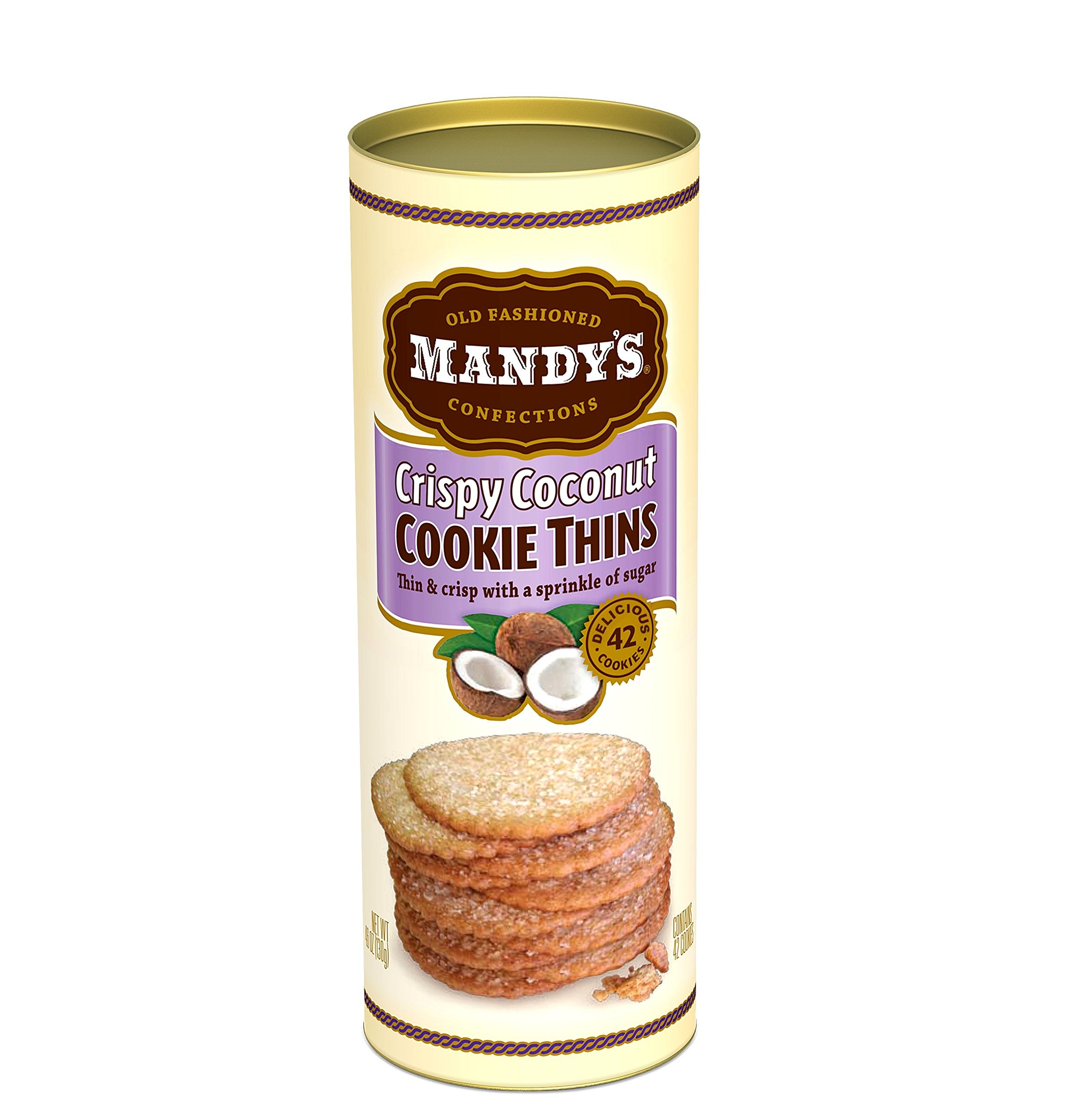 Mandy's Cookie Thins, Crispy Coconut, 4.6 Ounce (Pack of 6)