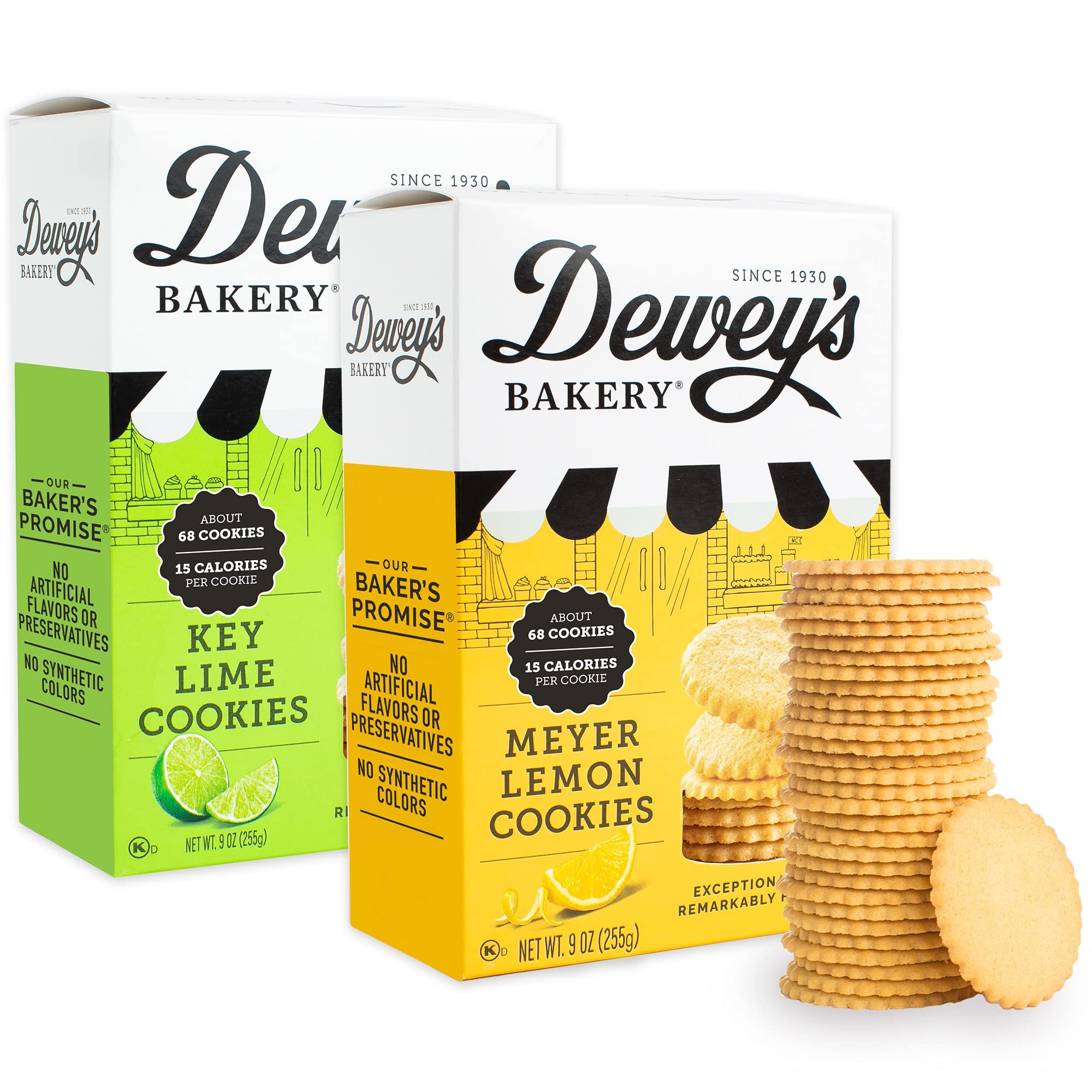 Dewey's Bakery Meyer Lemon & Key Lime Moravian Style Thin Cookies Variety Pack, Bakery Fresh with Real Simple Ingredients, Low Calorie Snack, No Artificial Flavors or Synthetic Colors, 9oz (Pack of 2)
