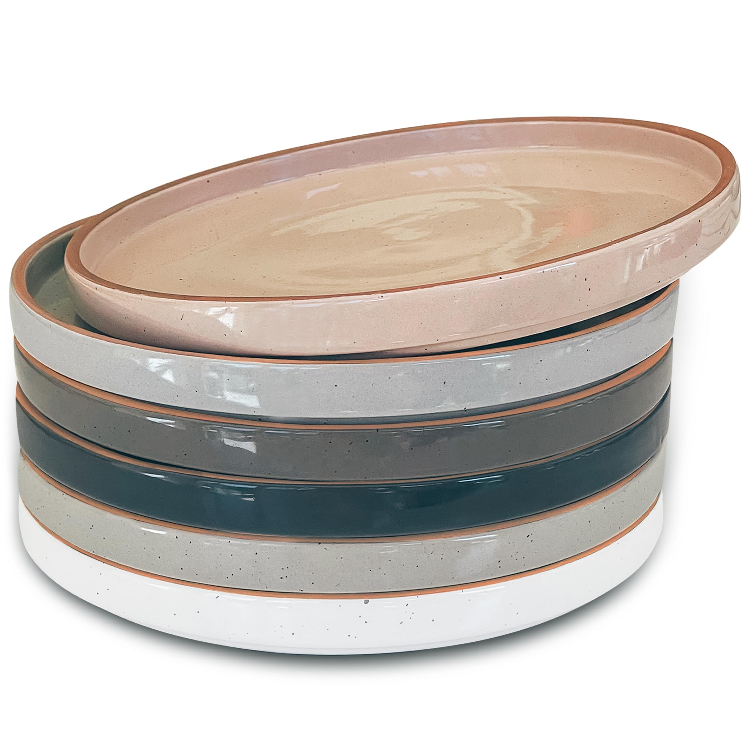 Mora Ceramic Flat Plates Set of 6-8 in - The Dessert, Salad, Appetizer, Small Lunch, etc Plate. Microwave, Oven, and Dishwasher Safe, Scratch Resistant. Kitchen Porcelain Dish - Neutrals