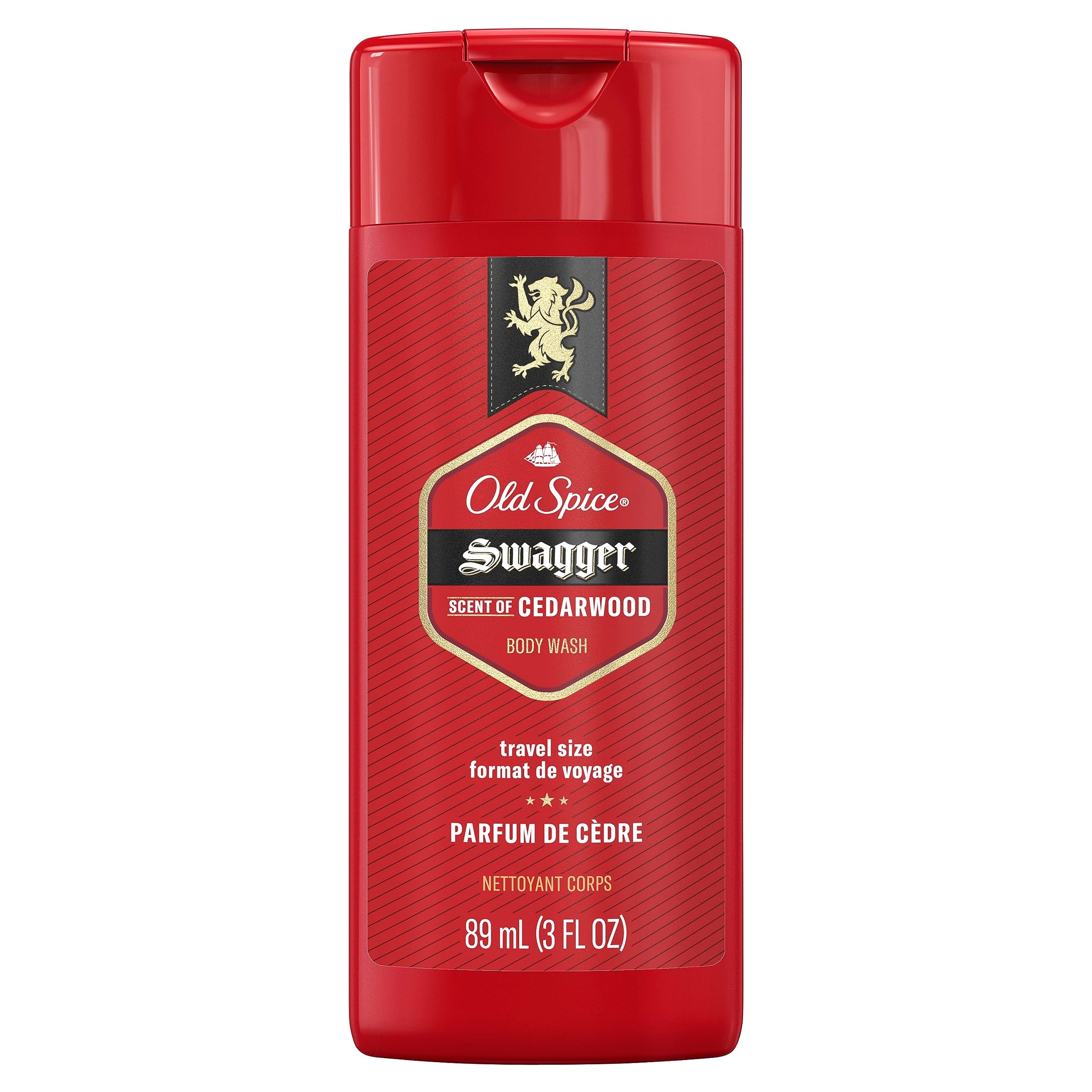 Old Spice Refreshing Body Wash for Men, 3X Defense, 24/7 Shower Fresh with Long Lasting Scent, Travel Size, Red Collection, Swagger with Cedarwood Scent, 3 oz
