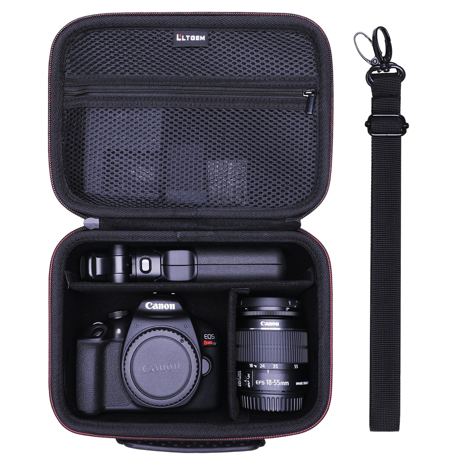 Camera Case Compatible with Canon EOS Rebel T7/R50/R6 Mark II/R100/R50 V/T6/R8/R10/R5 Mark II/RP/R7/5D Mark IV/SL3/R5/T100 DSLR SLR Camera, Lens and Tripod with 4 Dividers and Shoulder Strap, Black