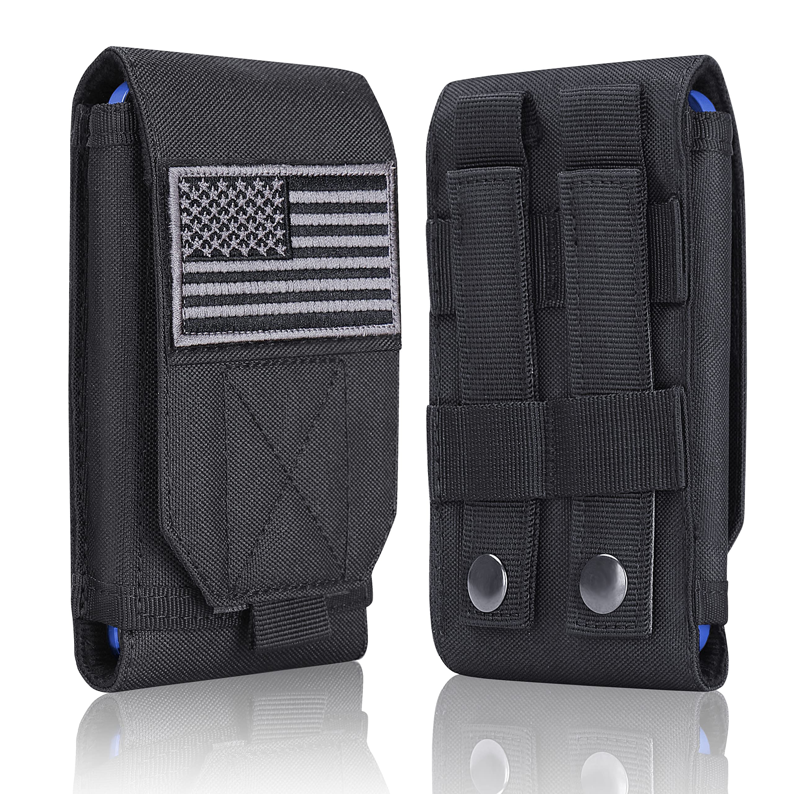 Heyqie Black Tactical Molle Cellphone Pouch Case,Heavy Duty Waterproof Phone Holster Bag for iPhone 14 15 16 Pro Max Samsung S24 S23 Ultra S22 Plus Note 20 A13 A12 Less 6.7" Phone with US Flag Patch