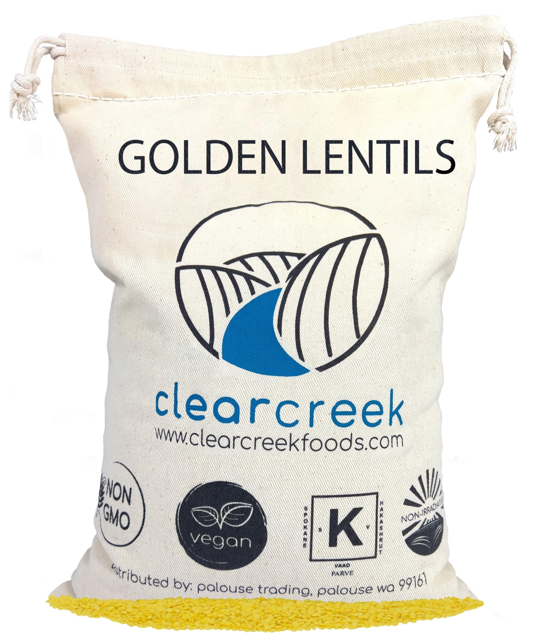 Certified Glyphosate Residue Free Yellow Lentils | Montana Grown | 4 lb Linen Drawstring Bag | Non-GMO | Kosher | Vegan | Non-Irradiated (Will Sprout)
