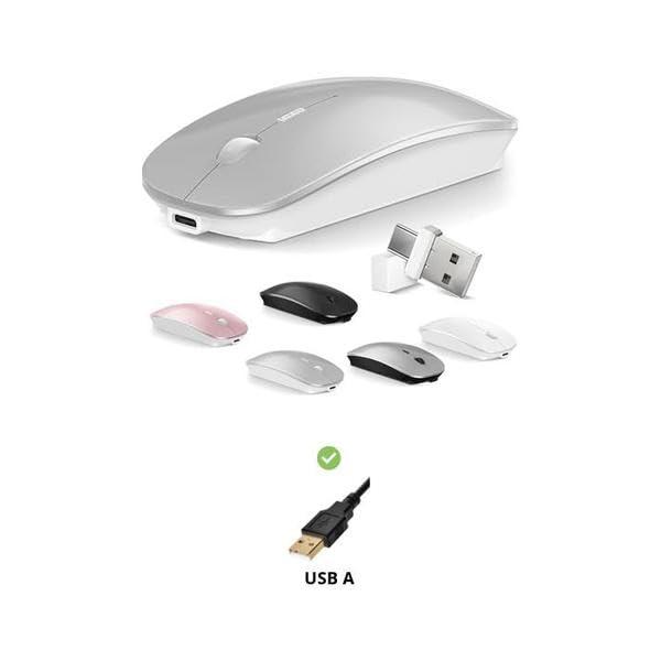 Bluetooth Wireless Mouse for MacBook Air Mac Pro Laptop Computer iPad Pad PC Optical Rechargeable Silent Mouse with Dual Mode Switch Mouse Bluetooth 5.2/3.0 and 2.4GHz USB Type-C Receiver (Silvery) - Image 3