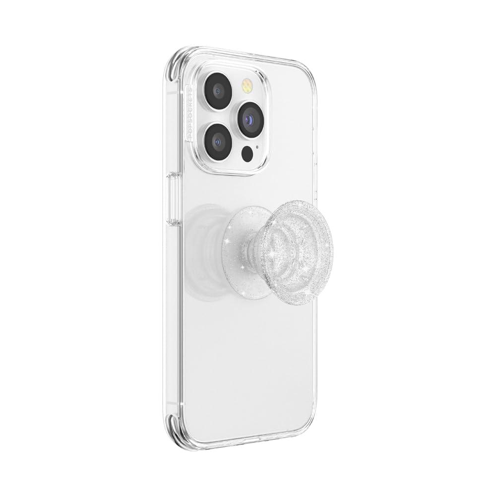 PopSockets Translucent Phone Grip with Expanding Kickstand, PopSockets for Phone, Adhesive Grip, Translucent PopGrip - Clear Glitter Silver - Image 2