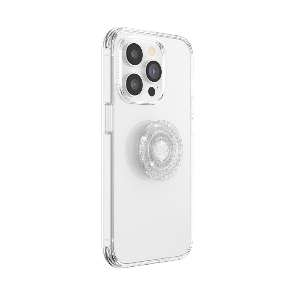 PopSockets Translucent Phone Grip with Expanding Kickstand, PopSockets for Phone, Adhesive Grip, Translucent PopGrip - Clear Glitter Silver - Image 3