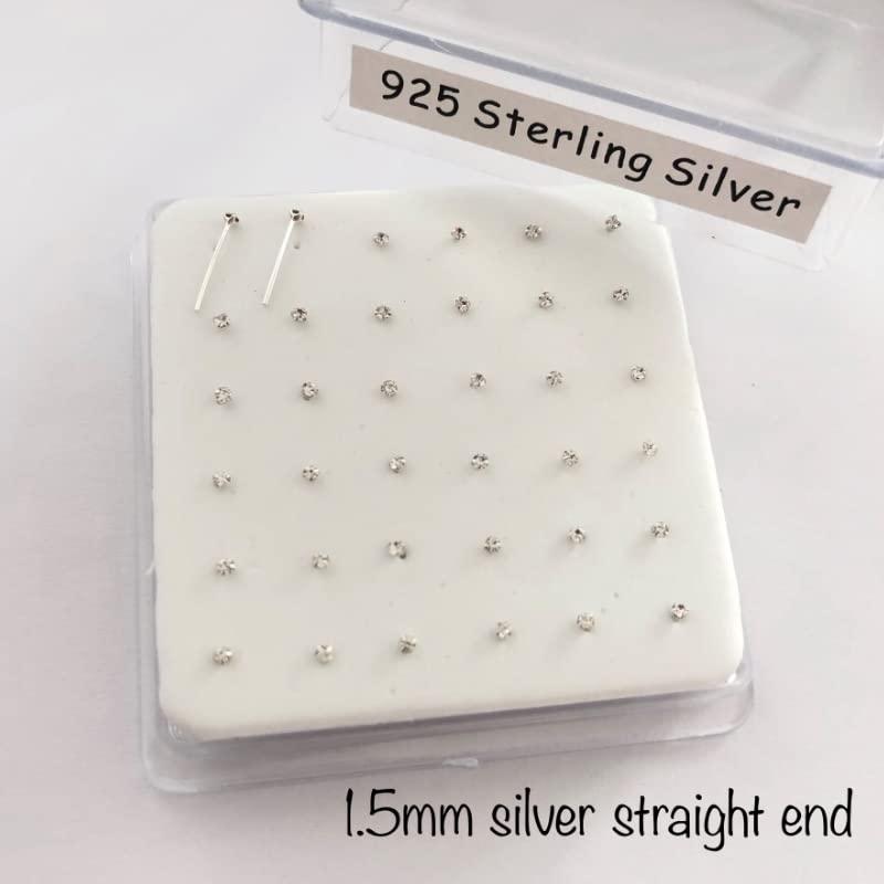 Silver Set of 20 Round Clear Simulated Diamond Nose Stud Box 1.5 mm Straight - Image 3