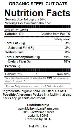 Steel Cut Oats (Steelcut) 5 Pounds (Oat Groats, Irish Oatmeal), USDA Certified Organic, Non-GMO, Bulk, Mulberry Lane Farms - Image 2