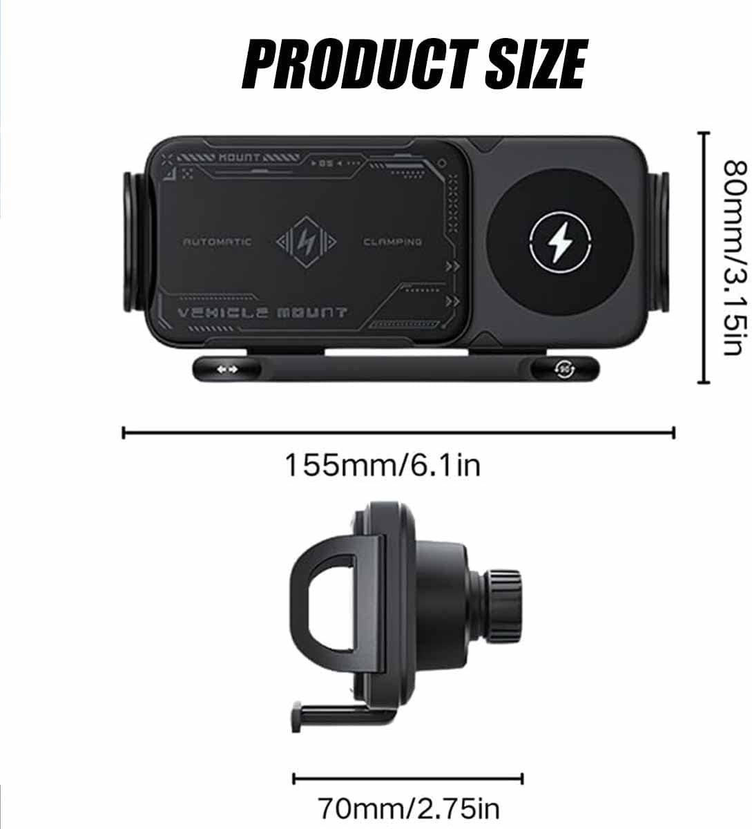 High Intelligent Mobile Phone/Pad Holder,2 in 1 Auto Rotating Phone Holder,Car Charger Fast Charging Cell Phone Holder,One-Touch Rotatable Car Vent Phone Mount for Smartphone/Pad/Foldable Phone(Black) - Image 8