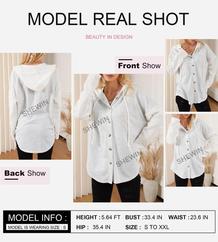 SHEWIN Oversized Sweatshirt for Women Loose Fit Casual Long Sleeve Button Hooded Sweatshirts Hoodies with Pocket - Image 5