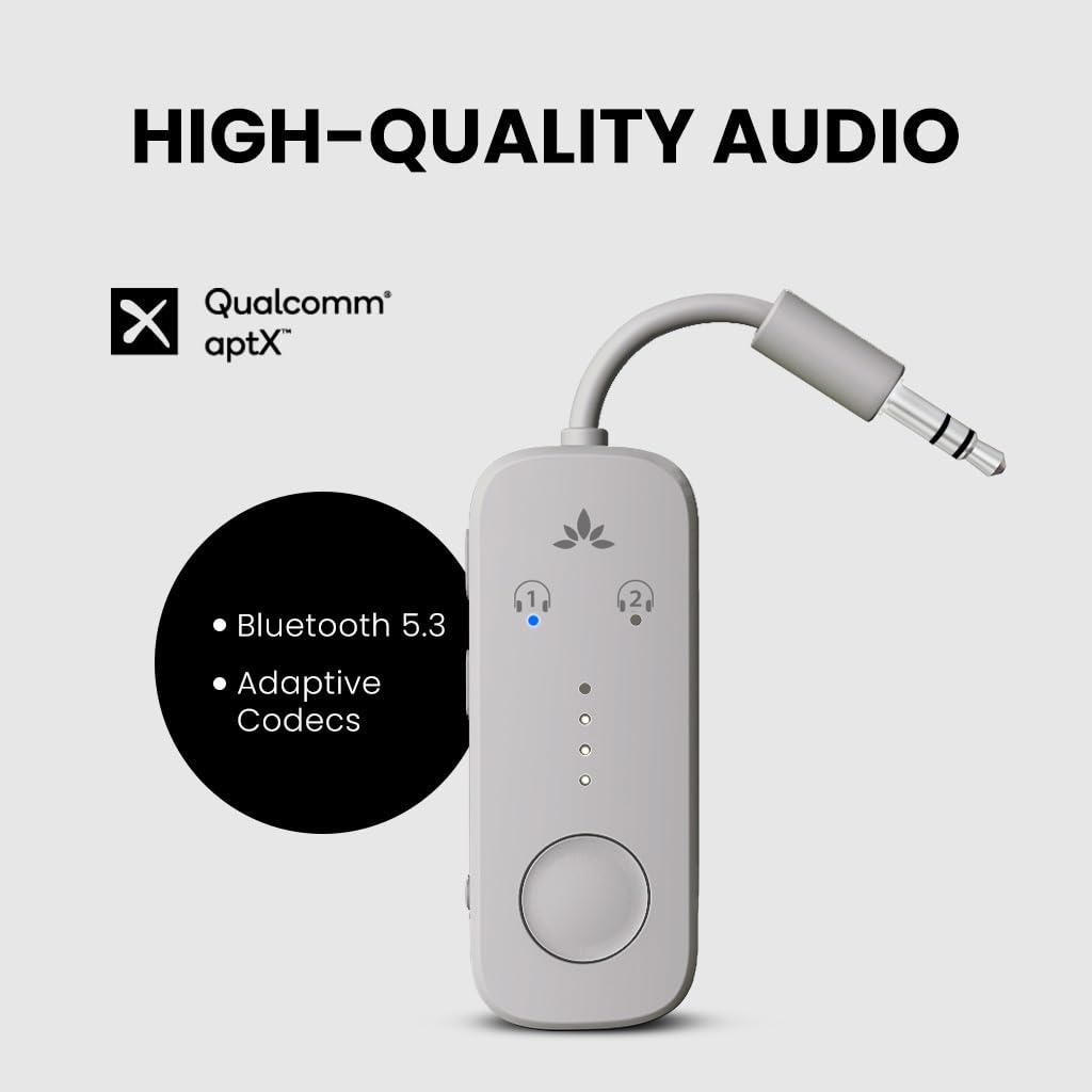Avantree Relay - Premium Airplane Bluetooth 5.3 Adapter, Supports 2 AirPods or Headphones with aptX Adaptive, 3.5mm AUX Jack Wireless Audio Transmitter for Planes, Airline, Travel, TV - Image 3