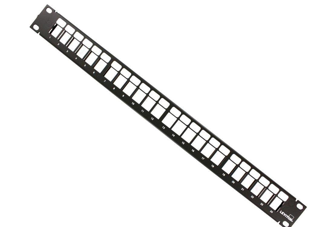 Leviton 49255-H24 QuickPort Patch Panel, 24-Port, 1RU, Cable Management Bar Included , Black
