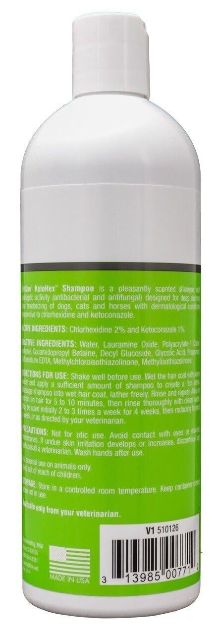 KetoHex Cat and Dog Shampoo - 16 oz Anti Bacterial Cat & Dog Flea And Tick Treatment, For Sensitive Skin Infections & Lesions, Protects & Moisturizes, Antifungal Treatment For Dogs & Cats - VetOne - Image 2