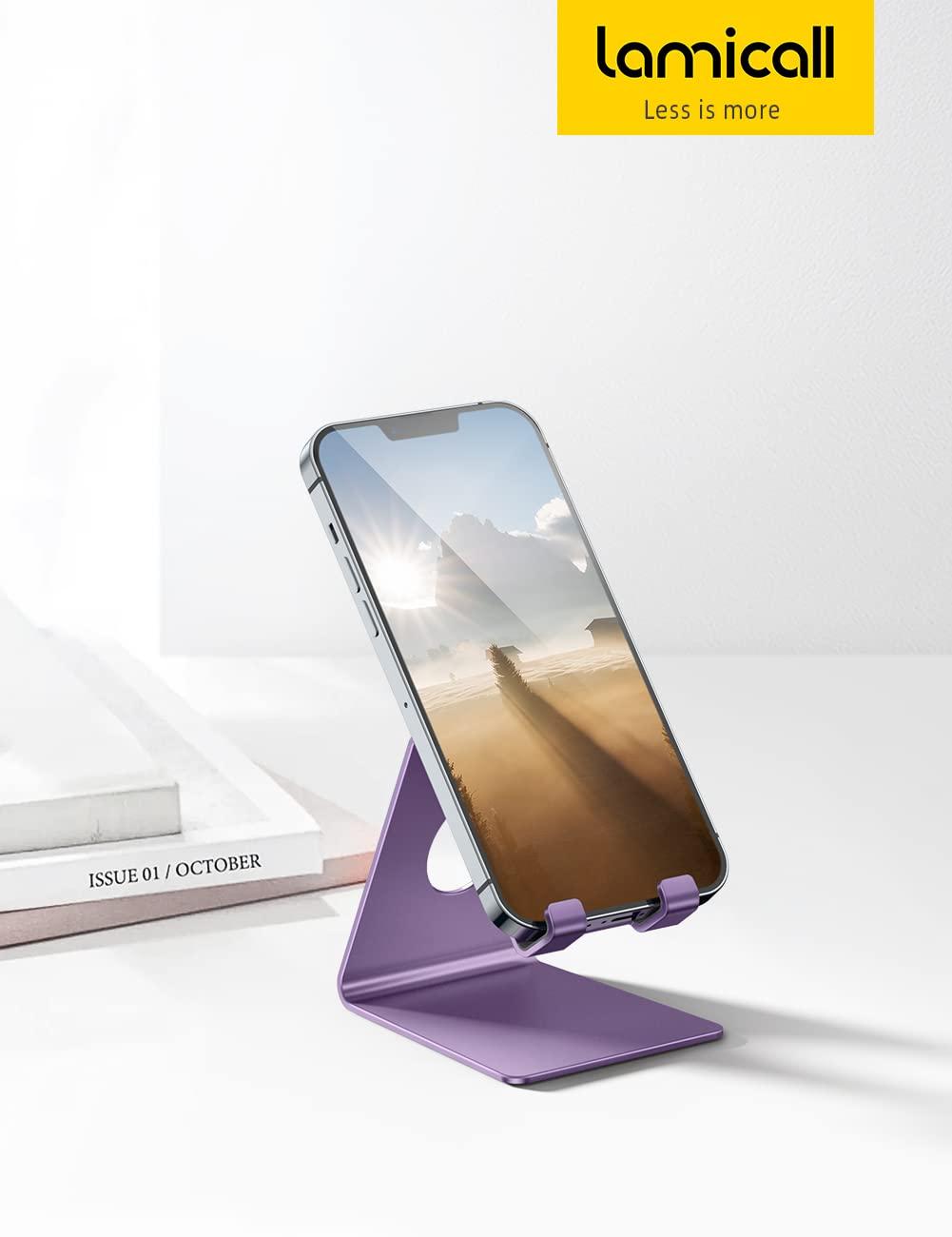 Lamicall Cell Phone Stand, Desk Phone Holder Cradle, Compatible with Phone 13 12 Mini 11 Pro Xs Max XR X 8 7 6 Plus SE, Smartphones Dock, Office Desktop Accessories - Purple - Image 7