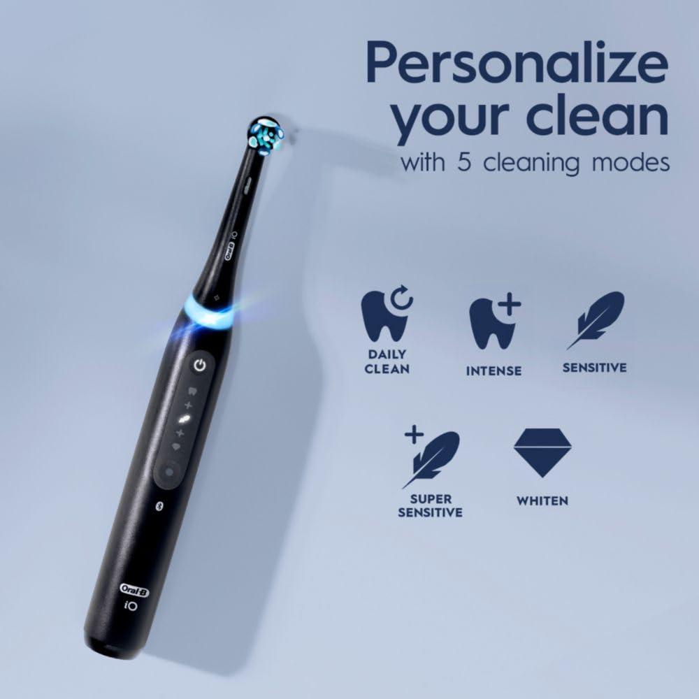 Oral-B iO Deep Clean + Whiten Rechargeable Electric Toothbrush with Visible Pressure Sensor, 2 Minute Timer, 5 Cleaning Settings, 1 iO5 Limited, 3 Toothbrush Heads, Travel Case & Refill Holder, Black - Image 5