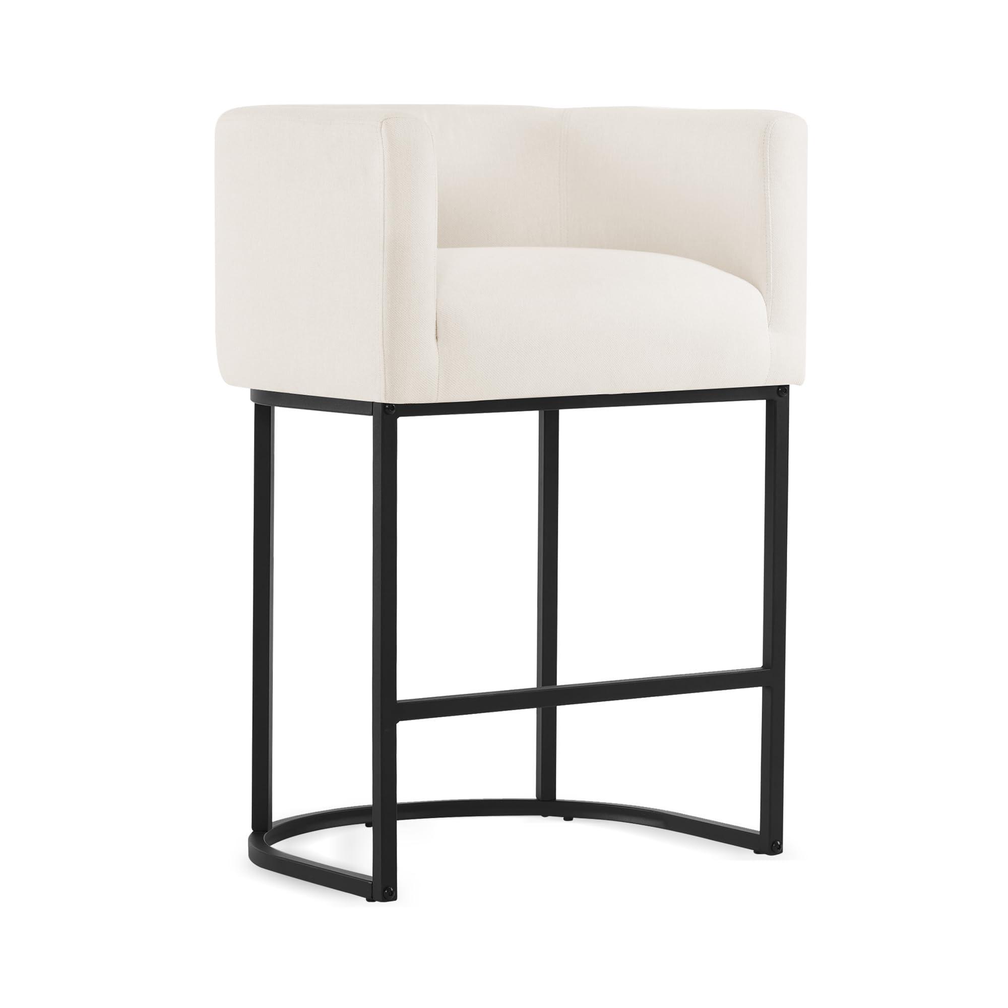 LUE BONA 27" H Counter Height Bar Stools Set of 2, Modern Barrel Counter Stools with Backrest and Arms, Black Metal Frames, Linen Fabric Upholstered Accent Barstools for Kitchen Island, Beige - Image 8