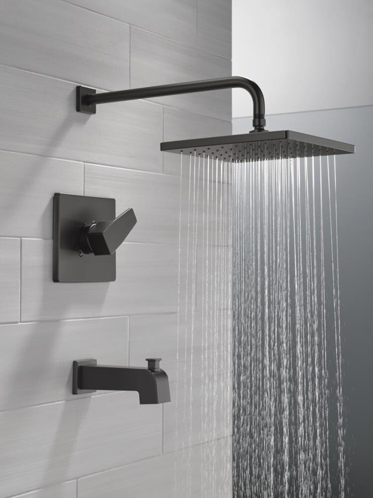 Delta Faucet Modern 14 Series Matte Black Shower Faucet, Tub and Shower Trim Kit with Single-Spray Touch-Clean Black Shower Head, Matte Black T14467-BL-PP (Valve Not Included) - Image 2