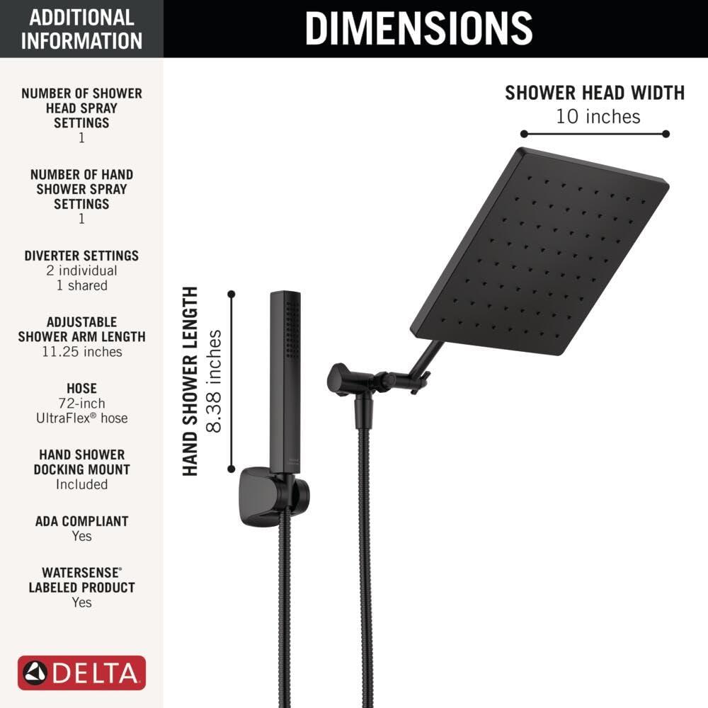 Delta 75527 Universal Showering 1.75 GPM Single Function Modern Rain Shower Head and Hand Shower Combo with Adjustable Extension Arm and Touch-Clean Nozzles - Matte Black - Image 2