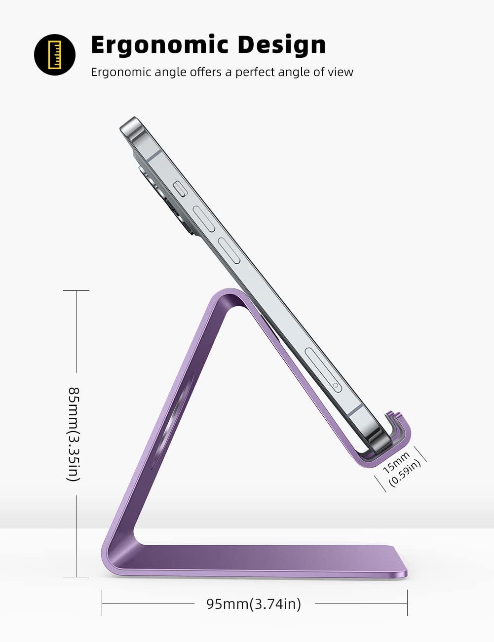 Lamicall Cell Phone Stand, Desk Phone Holder Cradle, Compatible with Phone 13 12 Mini 11 Pro Xs Max XR X 8 7 6 Plus SE, Smartphones Dock, Office Desktop Accessories - Purple - Image 5
