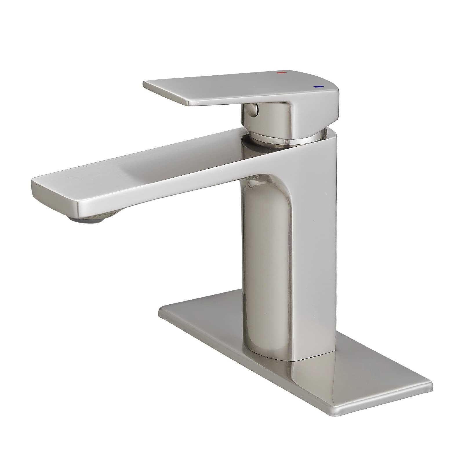 VOTON Bathroom Faucet Brushed Nickel Single Handle Bathroom Faucet 1 or 3 Hole Bathroom Sink Faucet with Deck Plate RV Bathroom Faucet 1.2 GPM - Image 1