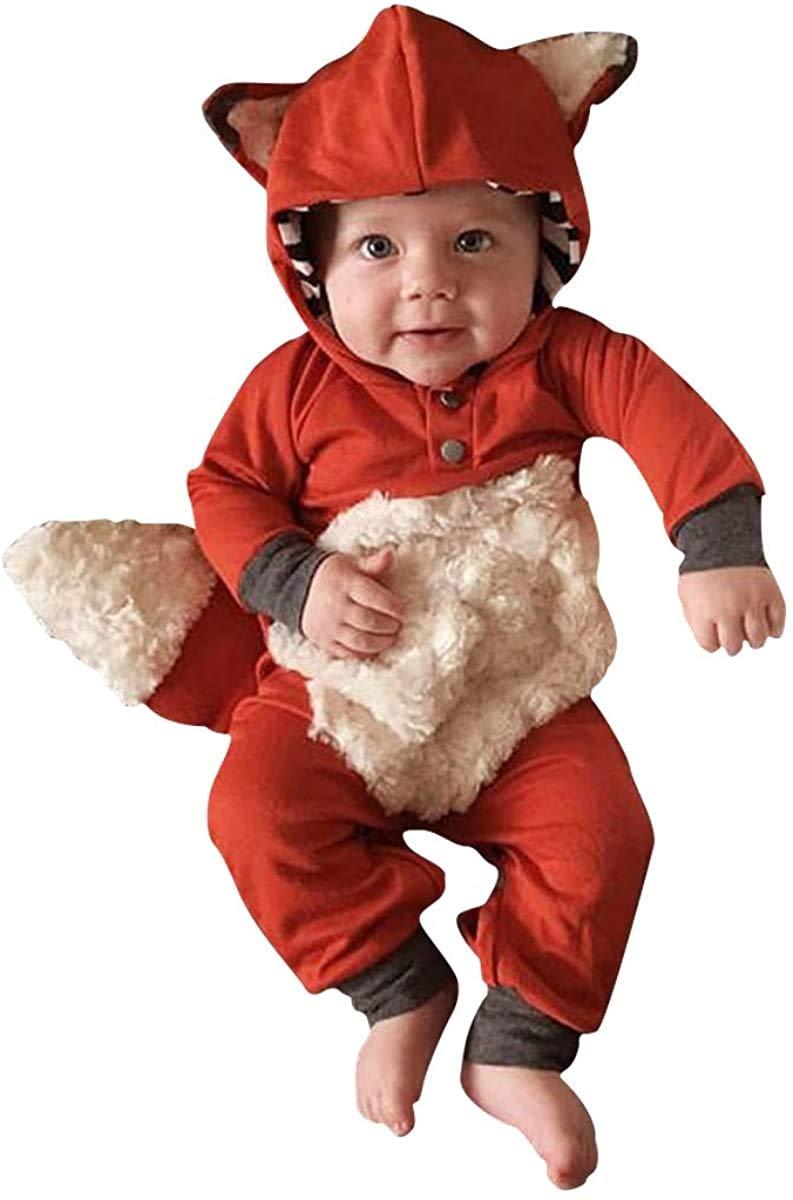 Newborn Baby Girl Boy Halloween Cosplay Cartoon Clothes Fox Coat Fur Bodysuit Jumpsuit Hooded Playsuit Romper Overall Outfit
