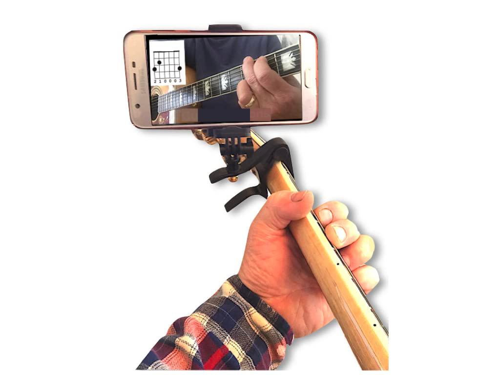 Smart-Po Smartphone Guitar Capo | Android and iPhone Compatible Dock Headstock Neck Clamp | Cell Phone Holder Aid Musicians | Electric or Acoustic Guitars