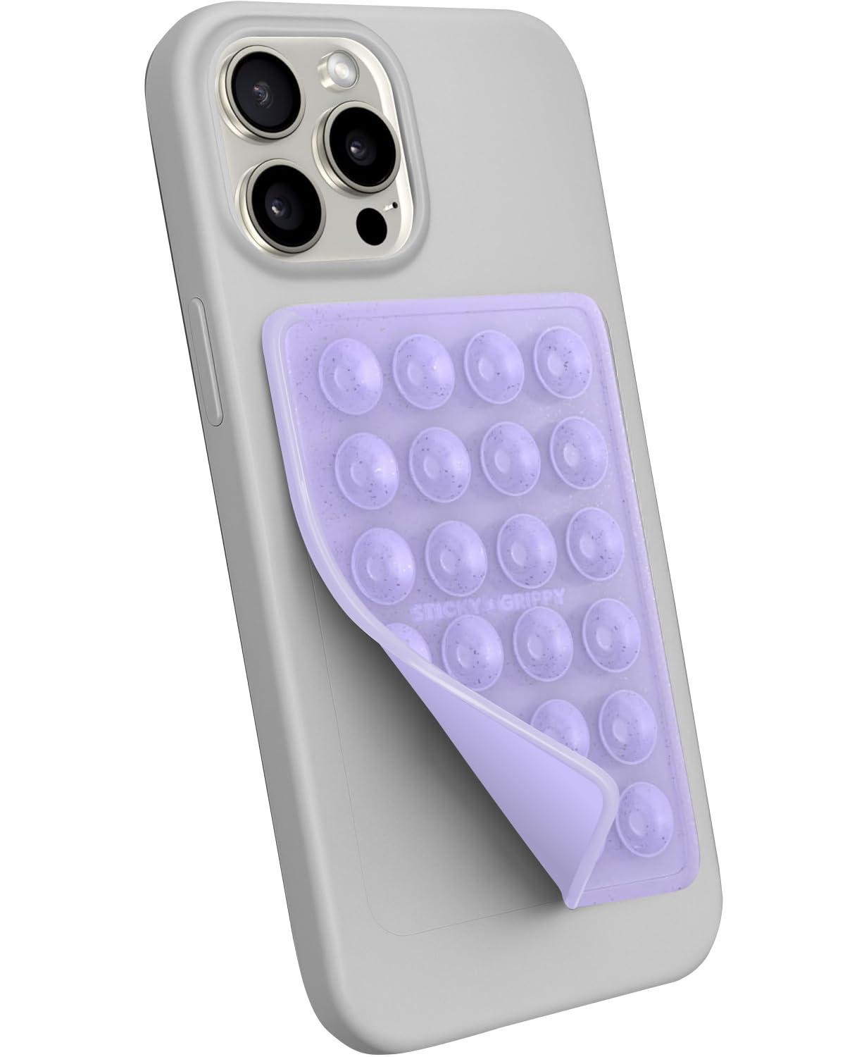 StickyGrippy Suction Phone Case Mount, Sillicon Adhesive Phone Accessory for iPhone and Android, Hands-Free Fidget Toy Mirror Shower Phone Holder, Tiktok Videos and Selfies (Purple Glitter)