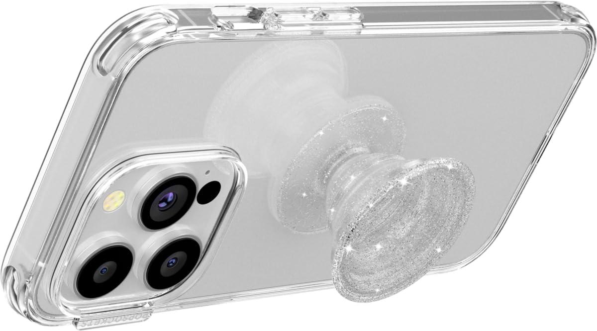 PopSockets Translucent Phone Grip with Expanding Kickstand, PopSockets for Phone, Adhesive Grip, Translucent PopGrip - Clear Glitter Silver - Image 5