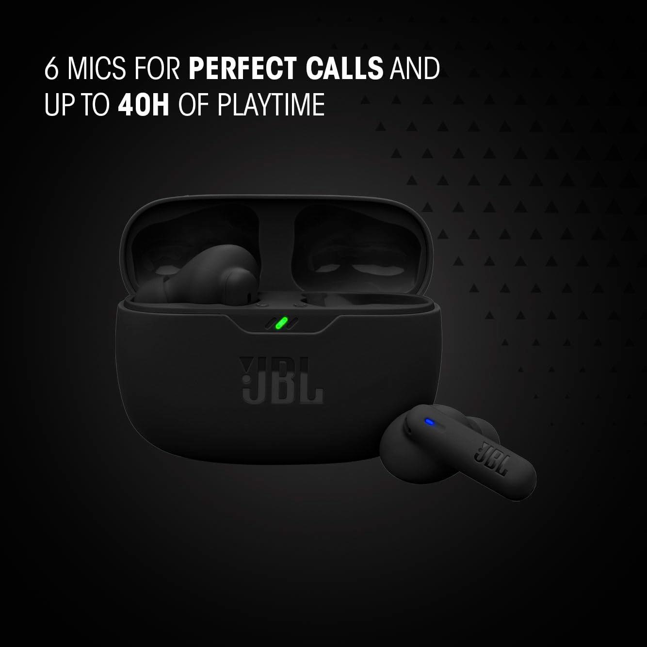 JBL Vibe Beam 2 - True Wireless Noise Cancelling Earbuds Pure Bass Sound & Smart Ambient Technology, 4mics for Crisp, Clear Calls, up to 40Hrs of Playback, IP54 Dust & Water Resistant (Black) - Image 6
