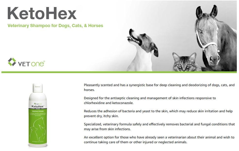 KetoHex Cat and Dog Shampoo - 16 oz Anti Bacterial Cat & Dog Flea And Tick Treatment, For Sensitive Skin Infections & Lesions, Protects & Moisturizes, Antifungal Treatment For Dogs & Cats - VetOne - Image 5